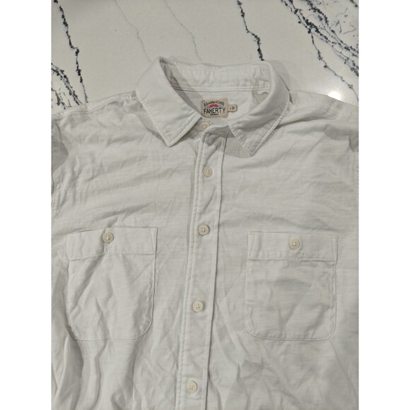 Faherty Brand  Short Sleeve Button Up Shirt Size L Solid White Organic Cotton - Picture 1 of 8